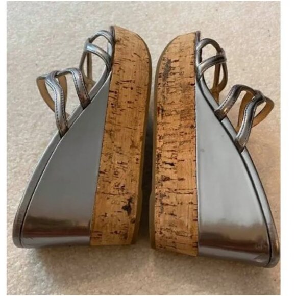 Prada leather silver wedged sandals - Picture 1 of 9